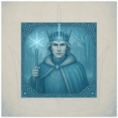 Winter King greeting card. Eryndor, Crown of Endless Winter, fantasy frost king artwork by Marilie Wood Smock of the Teal Leopard.