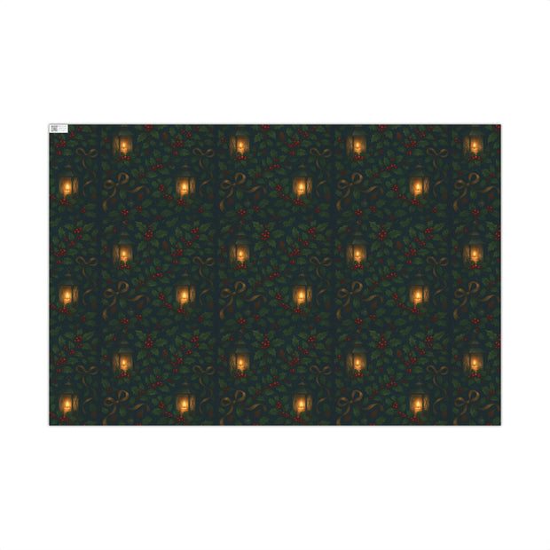 Christmas Lantern Gift Wrap - Vintage Lantern Holiday Wrapping Paper - Winter Botanical Heritage Design | Winter Botainical Trio Series by The Teal Leopard™