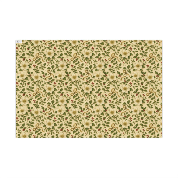 Winter Rose Botanical Gift Wrap – English Christmas Rose Pattern on Vintage Parchment | Winter Isles Botanical Series by The Teal Leopard