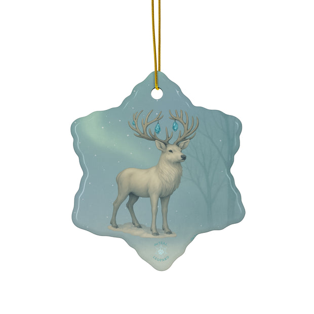 Winter Stag Christmas Ornament | Fantasy Holiday décor (Circle, Heart, Star, & Snowflake)