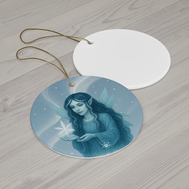 Winter Frost Fairy Christmas Ornament | Fantasy Holiday Décor (circle, heart, start, & snowflake)