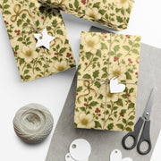 Winter Rose Botanical Gift Wrap – English Christmas Rose Pattern on Vintage Parchment | Winter Isles Botanical Series by The Teal Leopard