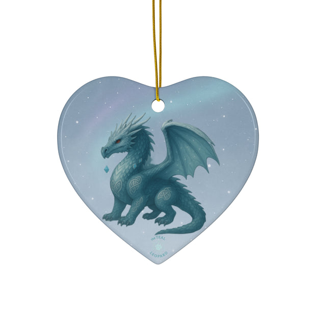 Winter Dragon Christmas Ornament | Fantasy Holiday Décor (Circle, Heart, Star, & Snowflake)