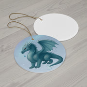 Winter Dragon Christmas Ornament | Fantasy Holiday Décor (Circle, Heart, Star, & Snowflake)