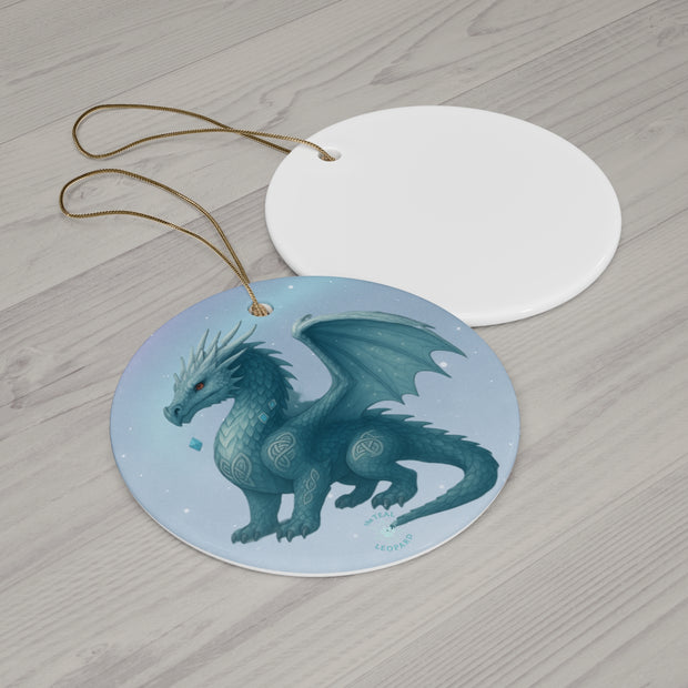 Winter Dragon Christmas Ornament | Fantasy Holiday Décor (Circle, Heart, Star, & Snowflake)