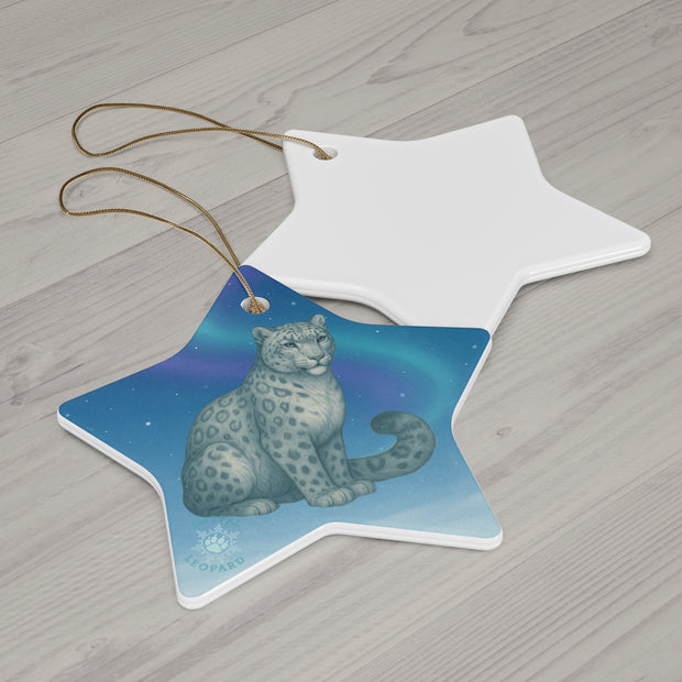 Snow Leopard Christmas Ornament | Fantasy Holiday Décor (Circle, Heart, Star, & Snowflake)