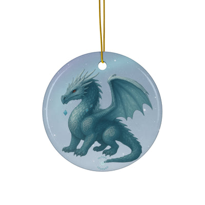 Winter Dragon Christmas Ornament | Fantasy Holiday Décor (Circle, Heart, Star, & Snowflake)