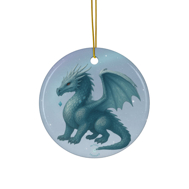 Winter Dragon Christmas Ornament | Fantasy Holiday Décor (Circle, Heart, Star, & Snowflake)