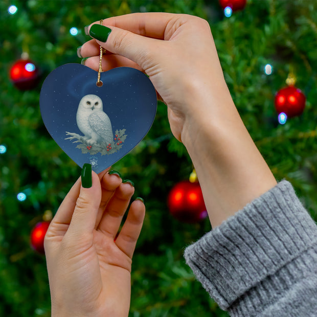 Snowy Owl Christmas Ornament | Fantasy Holiday Décor (Circle, Heart, Star, & Snowflake)