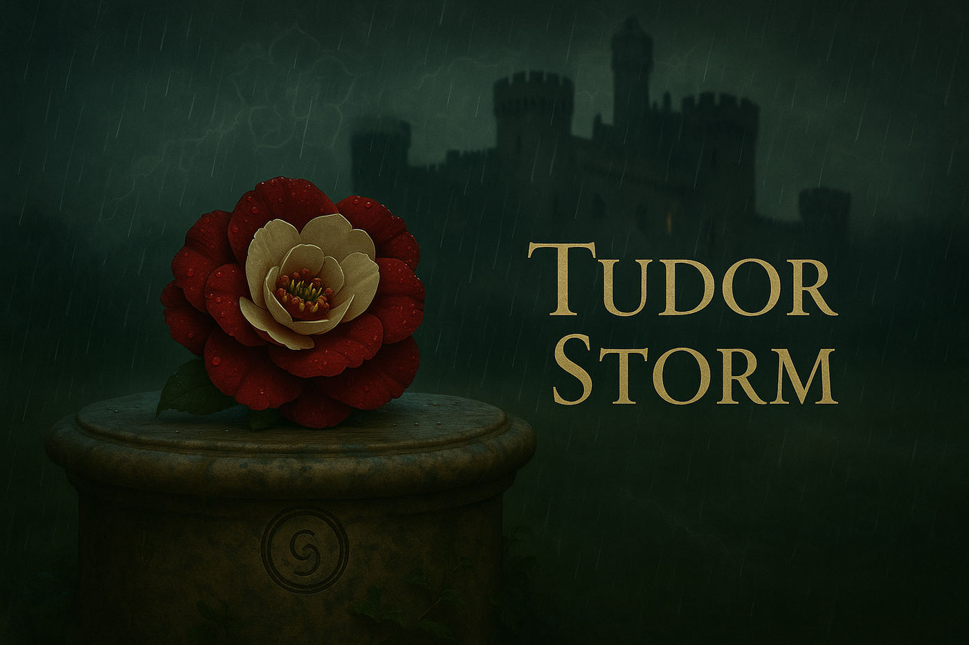 Tudor Storm Collection Banner - medieval rose artwork with storm clouds, by the Teal Leopard