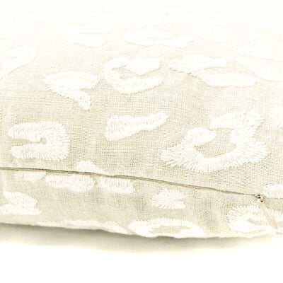 Knife Edge Lumbar Pillow Cover - 12x20 - Embroidered Leopard Cream & Taupe