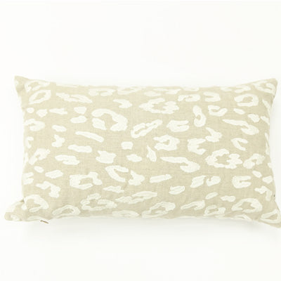 Knife Edge Lumbar Pillow Cover - 12x20 - Embroidered Leopard Cream & Taupe