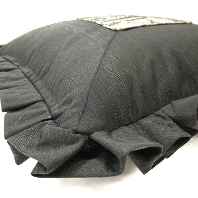 Box Pleated Ruffle Pillow Cover w/Center Medallion 19x19 - Black & Grey