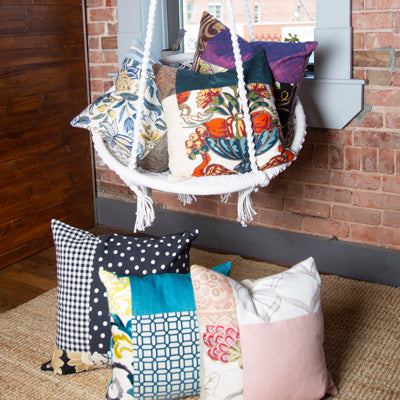 Mondrian Patchwork Pillow Cover 18x18  - Blue