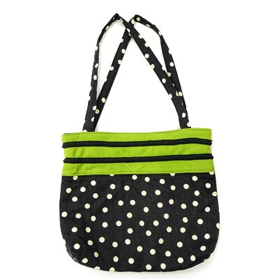 Tote Bag - Black & White Polka Dot w/ Green Accent