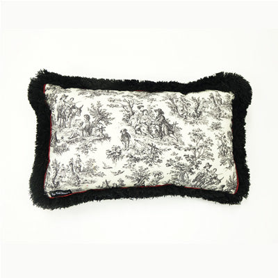 Tri-Panel Lumbar Pillow - 12x20 - Black Red & Toile