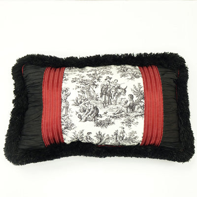 Tri-Panel Lumbar Pillow - 12x20 - Black Red & Toile