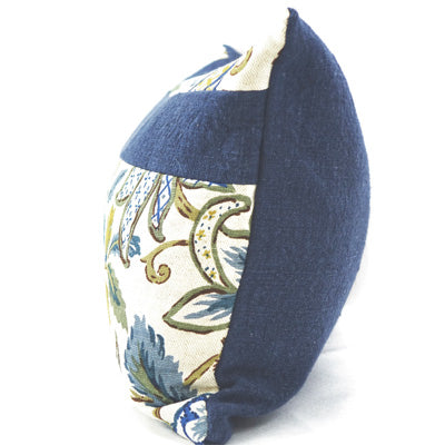 Knife Edge Lumbar Pillow Cover w/Banding - 12x20 - Floral Blue & Yellow