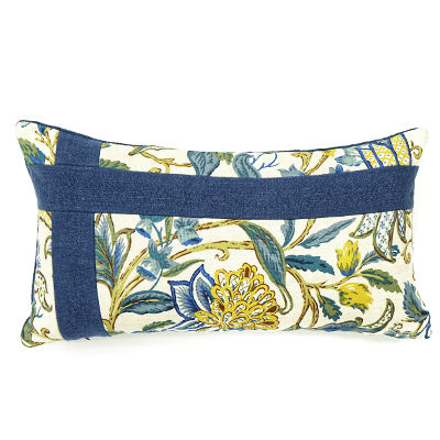 Knife Edge Lumbar Pillow Cover w/Banding - 12x20 - Floral Blue & Yellow